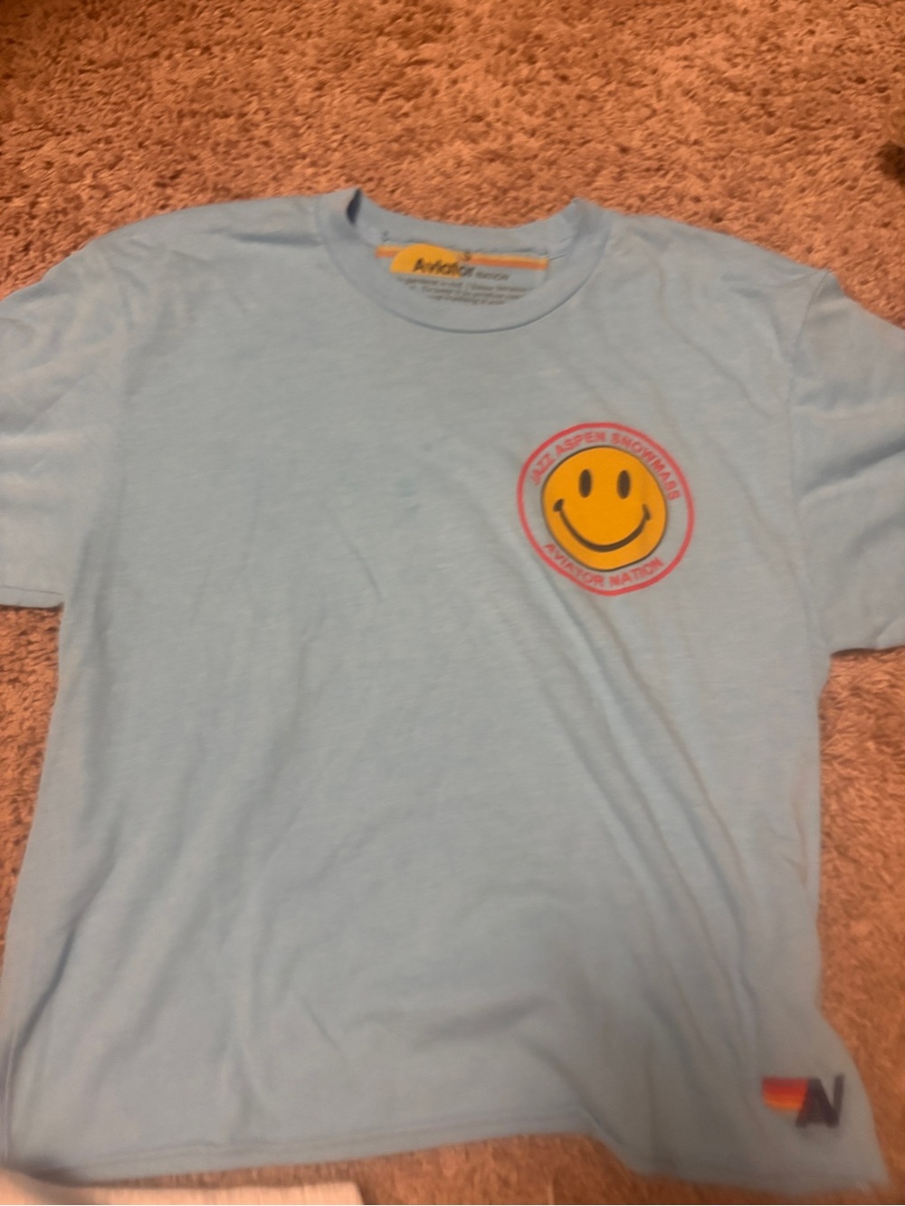 Aviator Nation Women’s Sky Blue Tee with Yellow Smiley